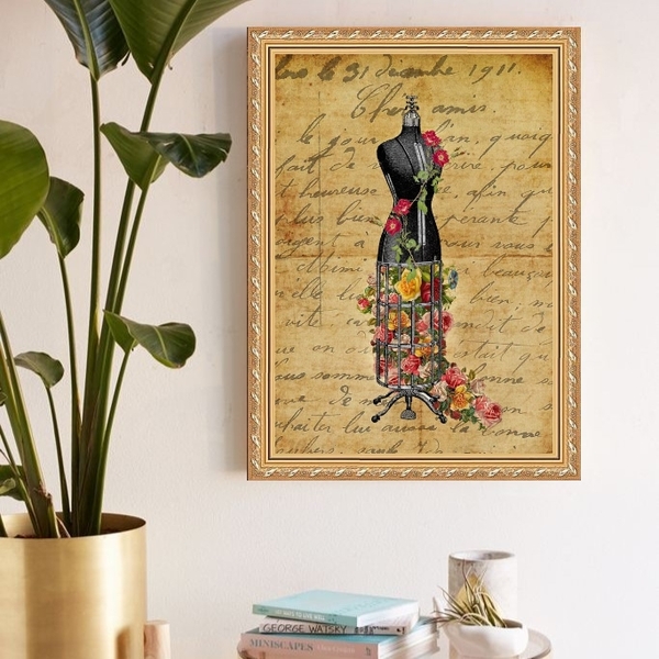 Quadro Decorativo Manequim Floral 33x24cm - Com Vidro Moldura