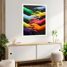 Quadro Decorativo Mãos Arco-íris  - 70x50cm Moldura Branca
