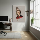 Quadro Decorativo Mãos Com Terço  - 70x50cm Moldura Branca