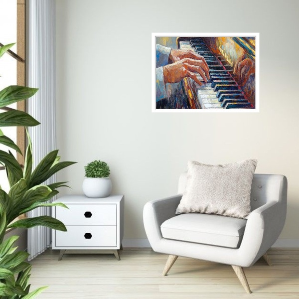 Quadro Decorativo Mãos Piano Artístico  - 50x70cm Moldura Bra