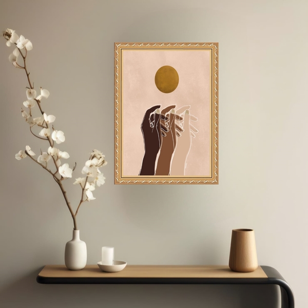 Quadro Decorativo Mãos Terracota 45x34cm Moldura Branca