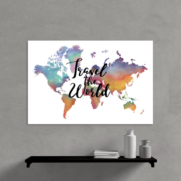 Quadro Decorativo Mapa Mund Aquarela