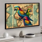 Quadro Decorativo Mapa-múndi Araras Vintage  - 50x70cm Moldur
