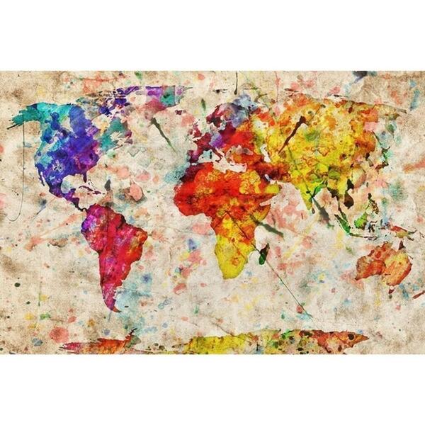 Quadro Decorativo Mapa Mundi Colorido Estilo Rustico 1 Tela