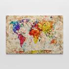 Quadro Decorativo Mapa Mundi Colorido Estilo Rustico 1 Tela