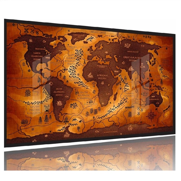 Quadro Decorativo Mapa Mundi Vintage Geografia Moldura Preta