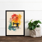 Quadro Decorativo Máquina De Costura Aquarela 24x18cm Moldura
