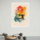 Quadro Decorativo Máquina De Costura Aquarela 24x18cm Moldura
