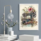 Quadro Decorativo Máquina De Costura Com Flores 24x18cm - Com