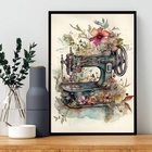 Quadro Decorativo Máquina De Costura Com Flores 24x18cm Moldu