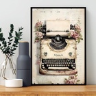 Quadro Decorativo Máquina De Escrever Com Flores 33x24cm Mold