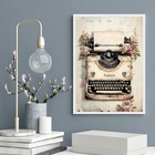 Quadro Decorativo Máquina De Escrever Com Flores 33x24cm Mold