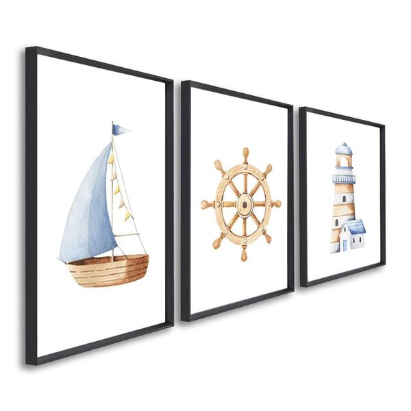 Quadro Decorativo Mar De Aventuras Infantil Com Navio E Farol
