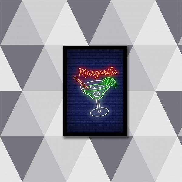 Quadro Decorativo Margarita Simulando Neon 24x18cm - Com Vidr