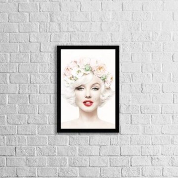 Quadro Decorativo Marilyn Monroe Flores 45x34cm - Com Vidro M