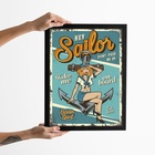 Quadro Decorativo Marinheira Vintage 33x24cm Moldura Preta