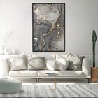 Quadro Decorativo Mármore Tons Cinza Vertical Com Moldura E S