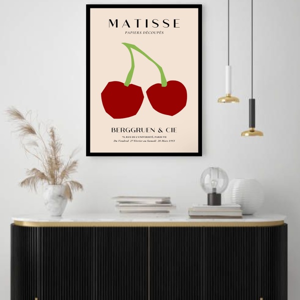 Quadro Decorativo Matisse Cerejas  - 70x50cm Moldura Branca