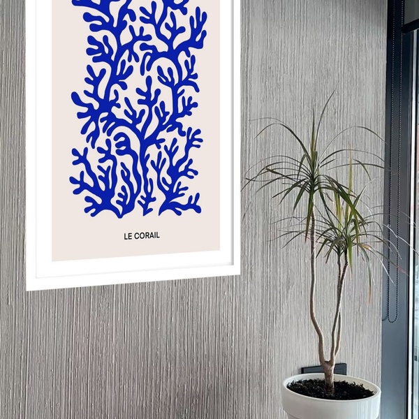 Quadro Decorativo Matisse Coral Azul Bege  - 70x50cm Moldura