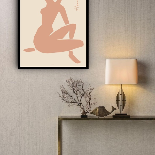 Quadro Decorativo Matisse Mulher Bege  - 70x50cm Moldura Preta