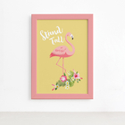 Quadro Decorativo MDF Flamingo e Folha Moldura Rosa 22x32cm