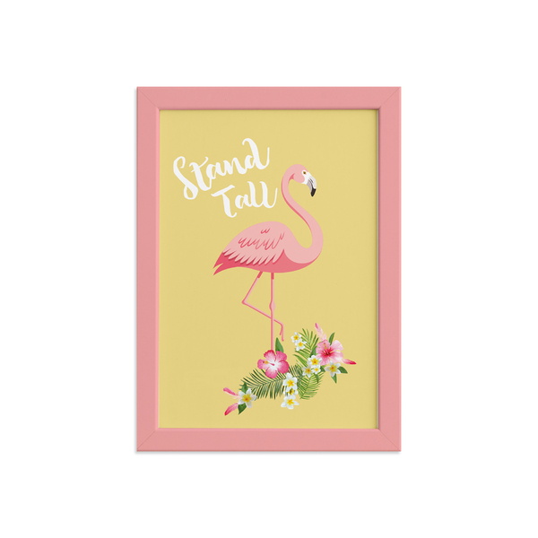 Quadro Decorativo MDF Flamingo e Folha Moldura Rosa 22x32cm