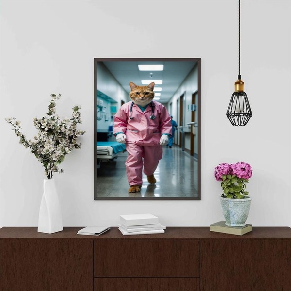 Quadro Decorativo Médico Gato 45x34cm - Com Vidro Moldura Bra