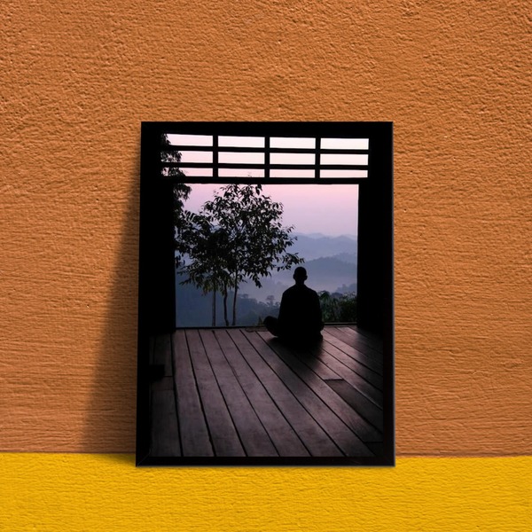 Quadro Decorativo Meditação Fotografia Monge 45x34cm Moldura: