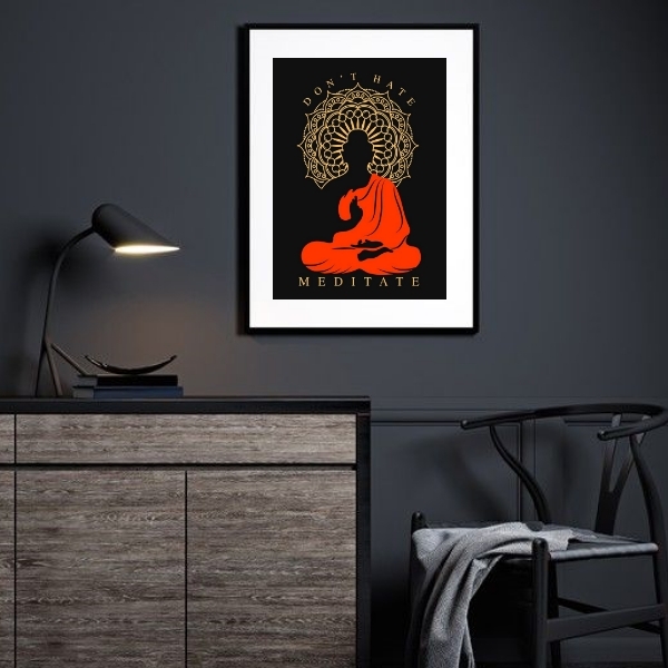 Quadro Decorativo Meditação Meditate - 60x48cm Moldura:madeir