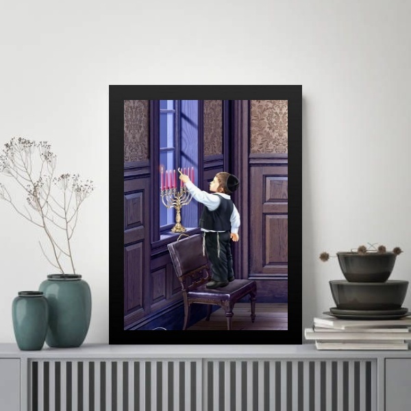 Quadro Decorativo Menininho Judeu 45x34cm Moldura Preta