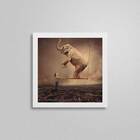 Quadro Decorativo Menino Com Elefante 20x20cm Moldura:madeira