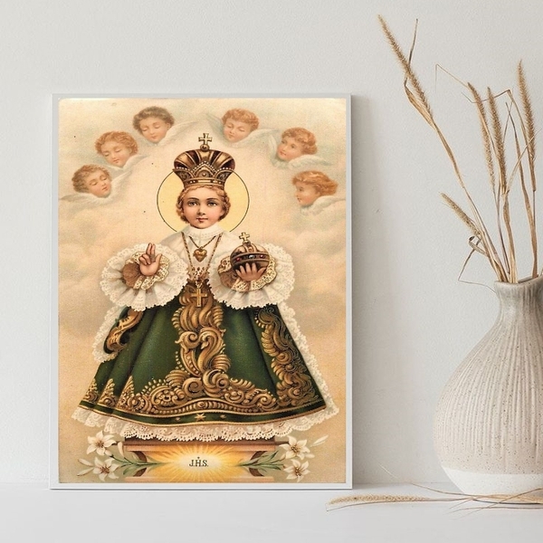 Quadro Decorativo Menino Jesus De Praga 33x24cm - Com Vidro M