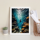 Quadro Decorativo Mergulho- Mergulhador 45x34cm - Com Vidro M