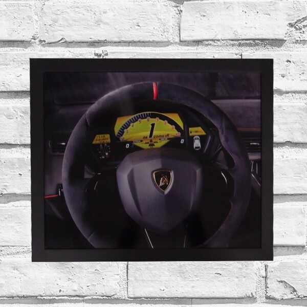 Quadro Decorativo Metal Volante Lamborghini Cor Preto 40x50