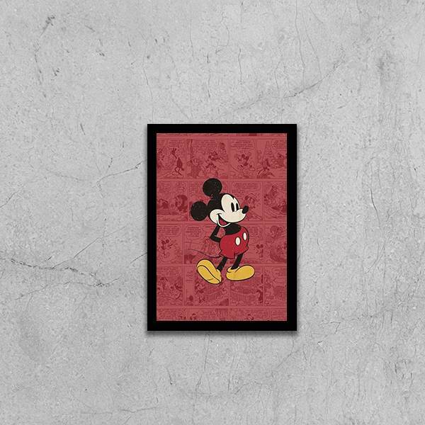 Quadro Decorativo Mickey Mouse 24x18cm Moldura:madeira Preta