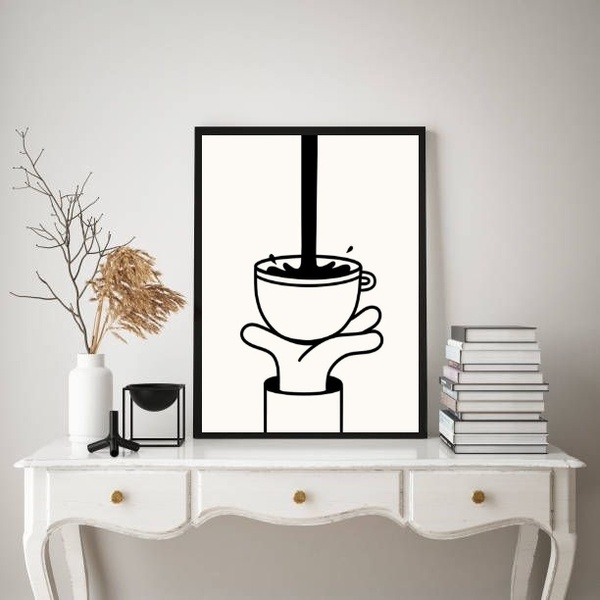 Quadro Decorativo Minimalista Café 45x34cm - Com Vidro Moldur