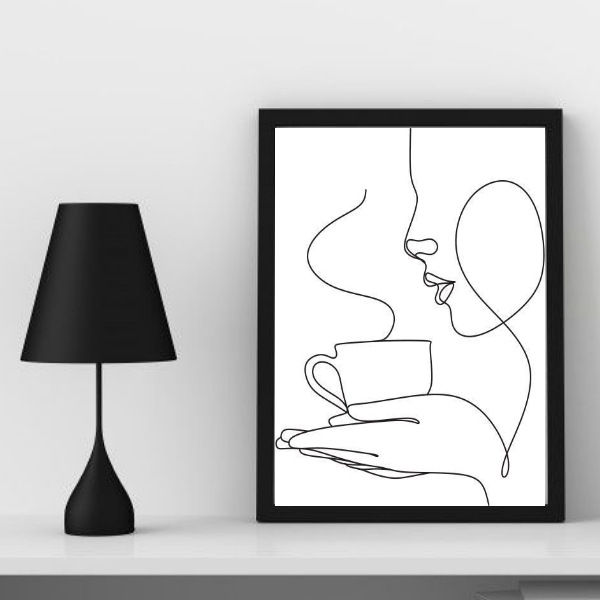Quadro Decorativo Minimalista Café One line 24x18cm Moldura:m