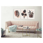 Quadro Decorativo Minimalista Folhas Rosa E Preto 70x150 Trio