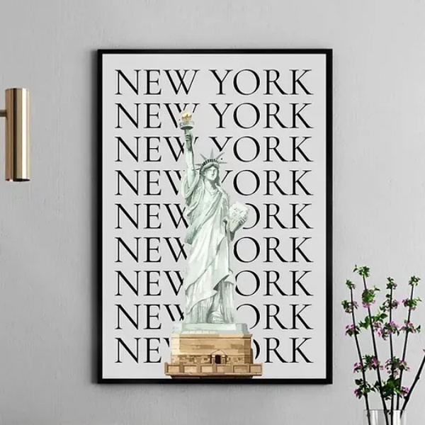 Quadro Decorativo Minimalista New York 33x24cm Moldura Branca