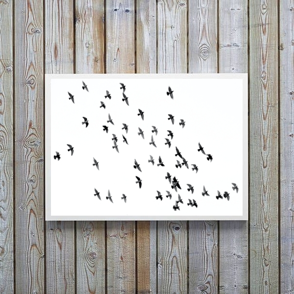 Quadro Decorativo Minimalista Pássaros Voando 45x34cm - Com V