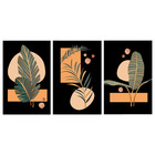 Quadro Decorativo Minimalista Preto Coral Cinza Folhas 70x150