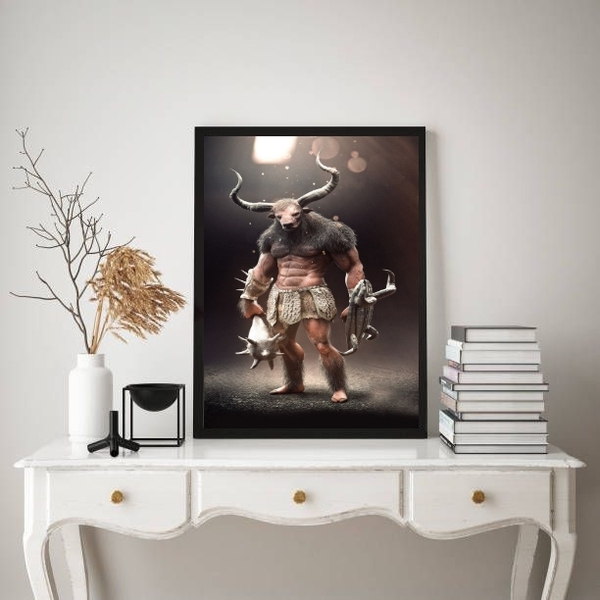 Quadro Decorativo Minotauro 33x24cm - Com Vidro Moldura:madei