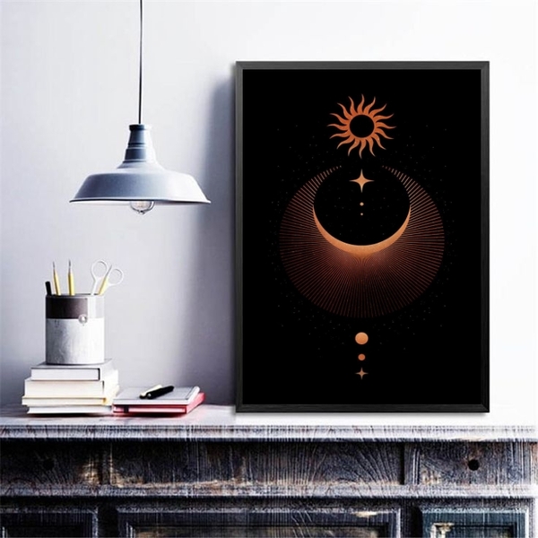 Quadro Decorativo Místico Eclipse 24x18cm - Com Vidro Moldura