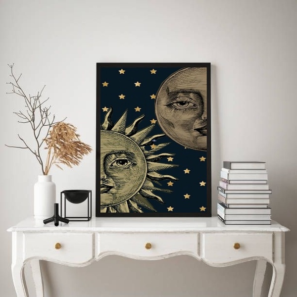 Quadro Decorativo Mistico Sol E Lua - Metades 24x18cm - Com V