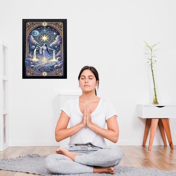 Quadro Decorativo Místico - The Star Tarot 45x34cm - Com Vidr