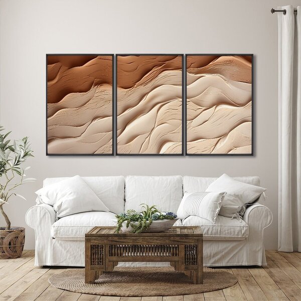 Quadro Decorativo Modelo Areia Com 3 Telas Para Sala, Casa De