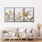 Quadro Decorativo Modelo Floral Com 3 Telas De Parede Para Sa