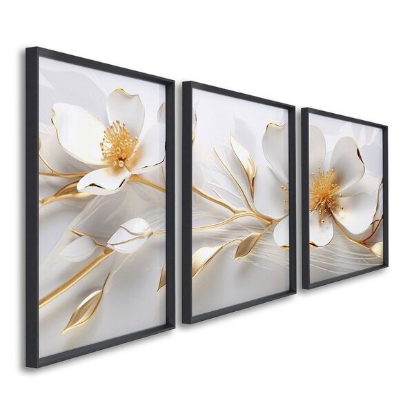 Quadro Decorativo Modelo Floral Com 3 Telas De Parede Para Sa