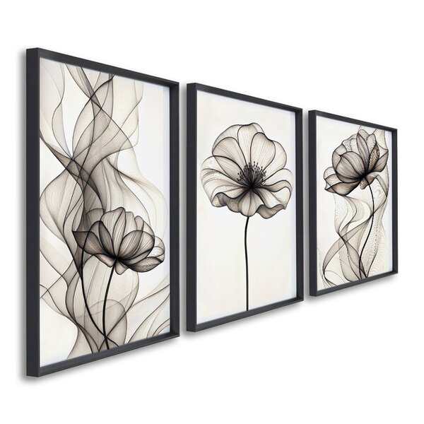 Quadro Decorativo Modelo Floral Iii Com 3 Telas De Parede Par