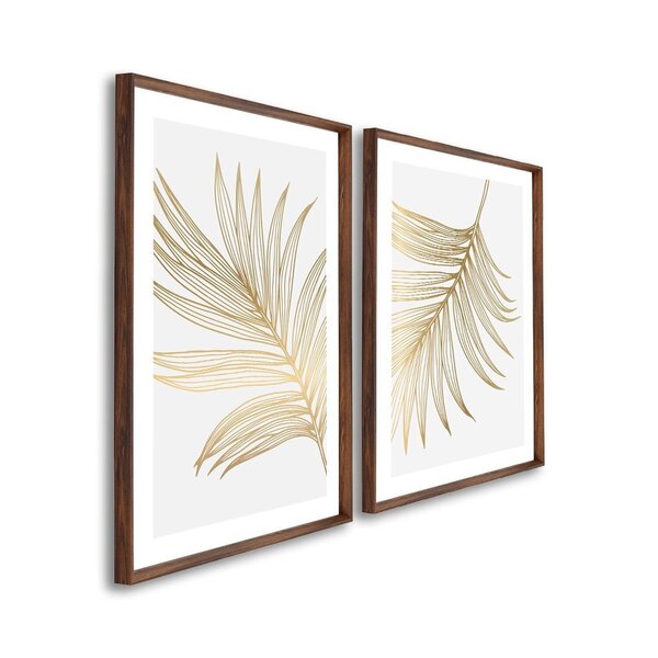 Quadro Decorativo Modelo Folha Dourada Com 2 Telas Para Sala,